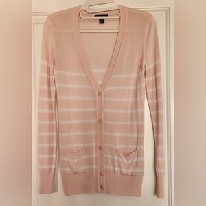 Tommy Hilfiger Pink and White Striped Viscose Cardigan Sweater